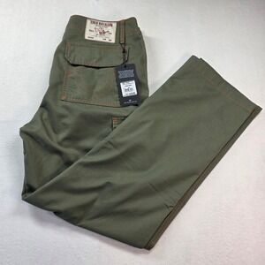 True Religion Mens Cargo Pants 32 Kalamata Olive Papaya Orange Stitch NWT 108335